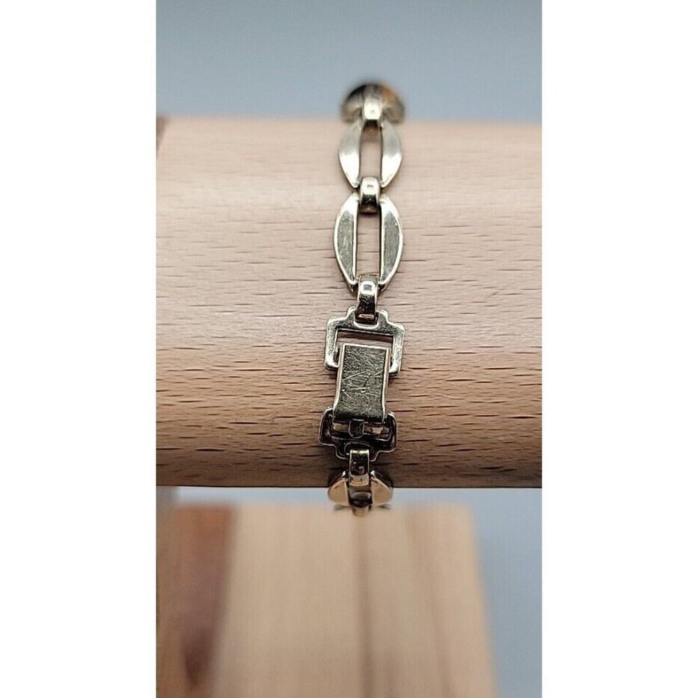 14k W. E. Richards Co. Symmetalic Sterling & Scarab Bracelet 6" Gemstones 1940s - Picture 4 of 15